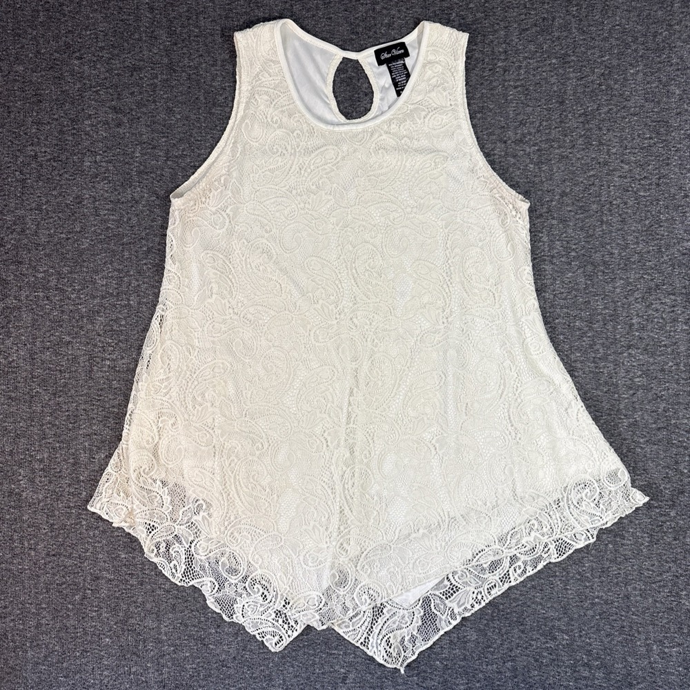 Ivory Crochet Embroidered Lined Tank Tunic Top Sleeveless Cottagecore Boho Sz XL